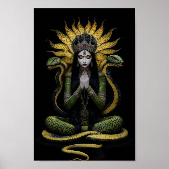 Poster Cobra Deusa Naga Kanya Rainha Arte Amarela Negra (Frente)