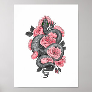 Poster Cobra e rosas de pêssego
