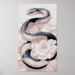 Poster Cobra Elegante Enrolada Em Meio A Flores De Sangue