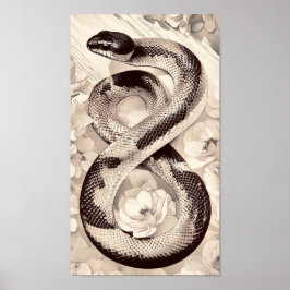 Poster Cobra Elegante Enrolada Em Meio A Flores De Sangue