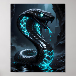 Poster Cobra Fantasia Cobra Neon Azul Preto