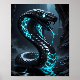 Poster Cobra Fantasia Cobra Neon Azul Preto