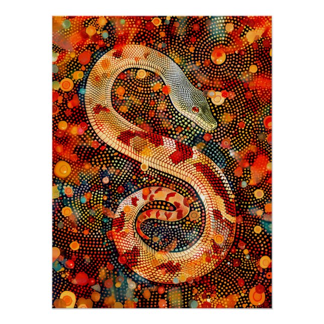 Pôster Cobra no Estilo de Arte Ponto Aborigine (Frente)