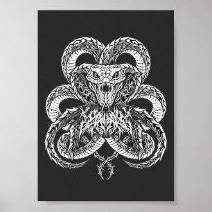 Poster Cobra Prata Art Déco Grafismo de Linha Ornamenta