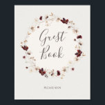 Poster Cobre Burgundy | Símbolo de livro convidado bege<br><div class="desc">Esta flor silvestre de cobre | sinal de livro de hóspedes beige é perfeito para o seu casamento clássico de marsala, ruiva rustica, branco. Design apresenta uma coroa boêmica ou um buquê de cor aquática roxa, vermelha, cinza e flores rosadas cor-de-rosa, juntamente com laranja queimada e verde-ouro. Apresentados no design...</div>