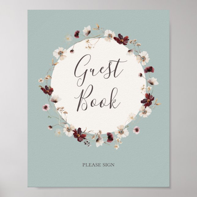 Poster Cobre Burgundy | Teal Guest Book Sign (Frente)