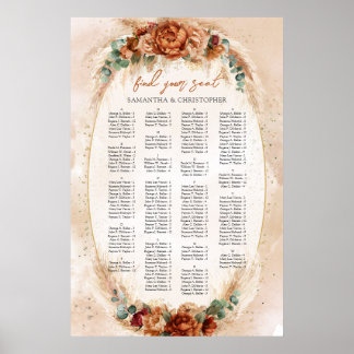 Poster Cobre Elegante e flores de burgata Alfabéticas