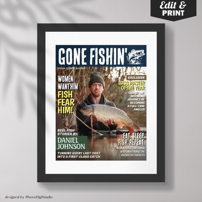 Poster Cobrir Da Revista De Pesca Personalizada, Presente (Custom Fishing Magazine Cover, Funny Fishing Gifts Poster)
