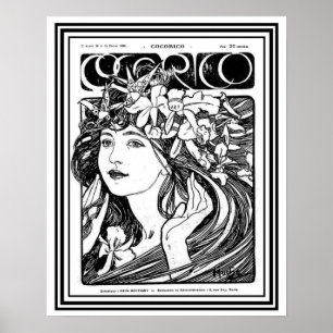 Poster Cobrir Mucha Art Nouveau para o Cocorico- 16 x 20