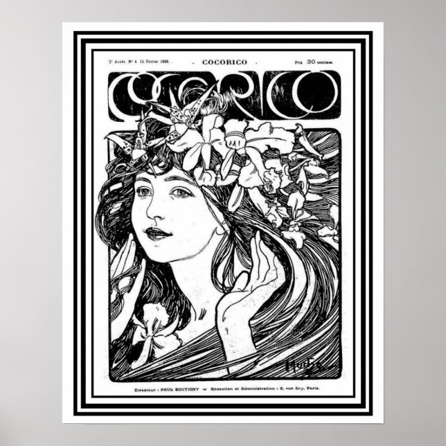 Poster Cobrir Mucha Art Nouveau para o Cocorico- 16 x 20 (Frente)