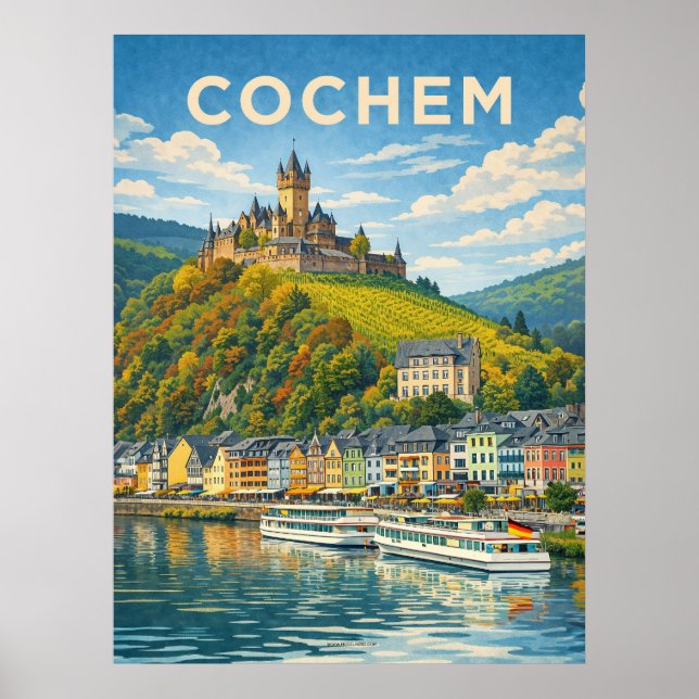 Poster Cochem Alemanha Viagem Antiga (Frente)