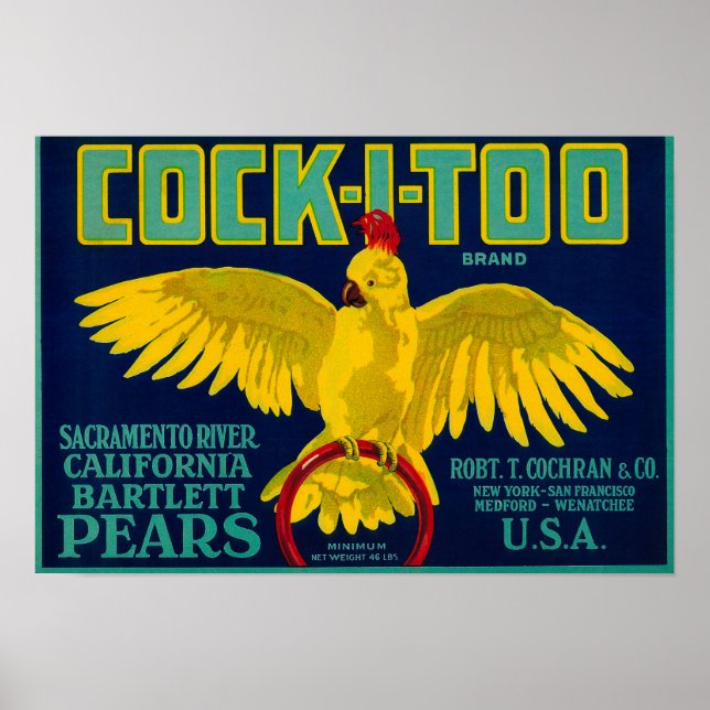 Pôster Cock-I-Too Pear Crate Label (Frente)