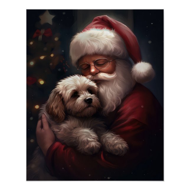 Pôster Cockapoo com Papai Noel Natal Festivo (Frente)