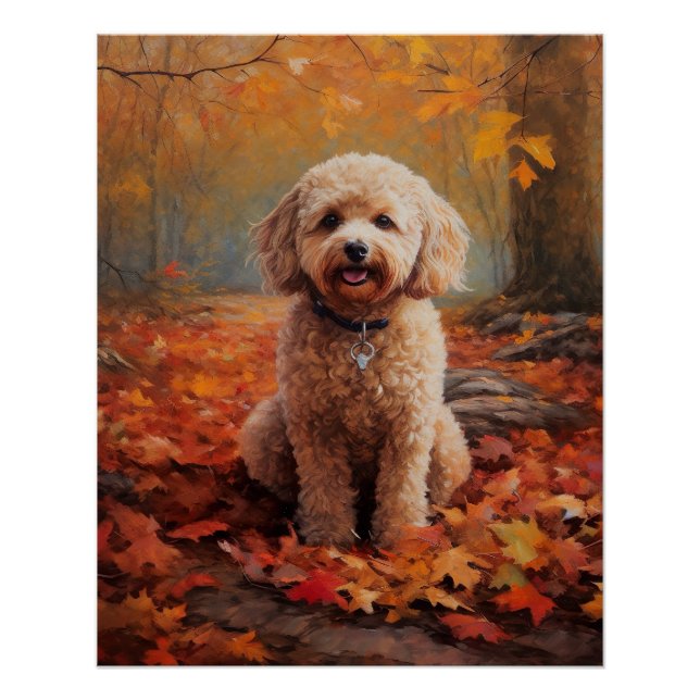 Pôster Cockapoo no Outono Folhas Caídas Inspiram (Frente)