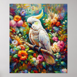 Poster Cockatoo com Flores Coloridas