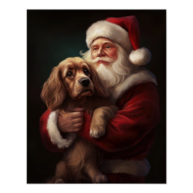 Pôster Cocker Spaniel com Papai Noel Natal Festivo (Frente)