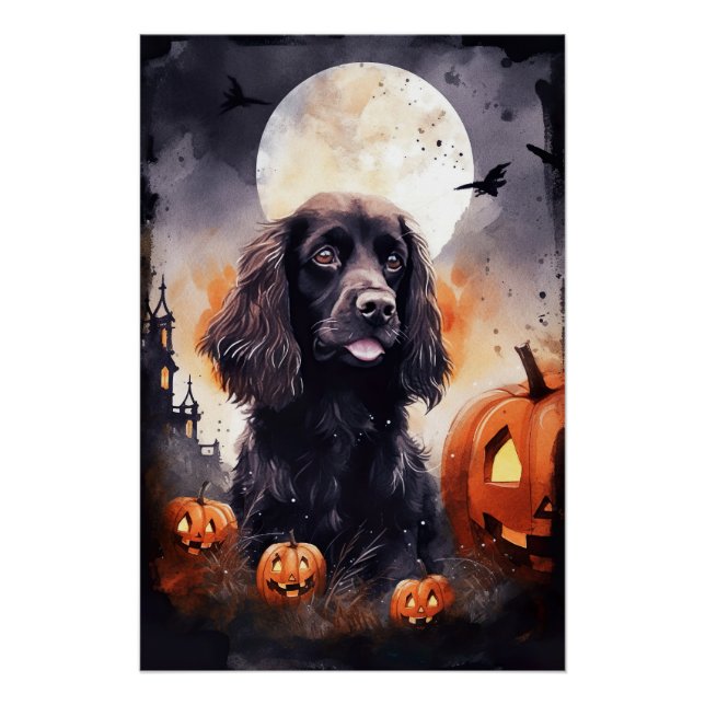 Pôster Cocker Spaniel de Halloween com Abóboras (Frente)