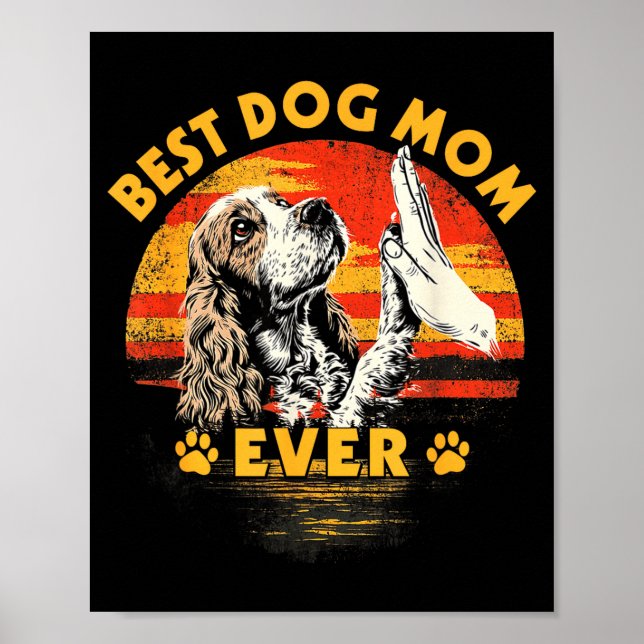 Poster Cocker spaniel mãe pôr do sol retrô divertido dia  (Frente)