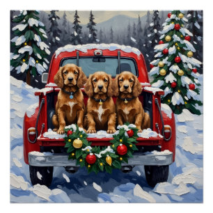 Pôster Cocker Spaniel Natal Caminhão Vermelho Férias
