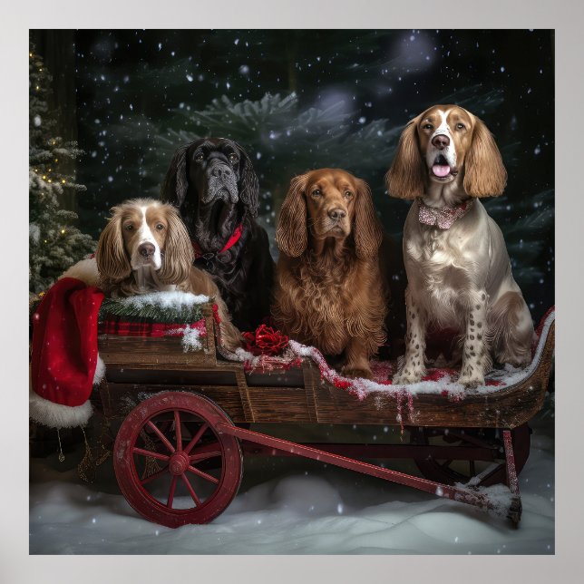 Poster Cocker Spaniel Nevado Trenó Natal Decoração (Frente)