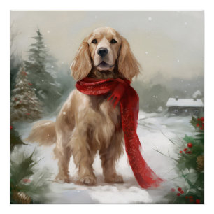 Pôster Cocker Spaniel no Natal na Neve