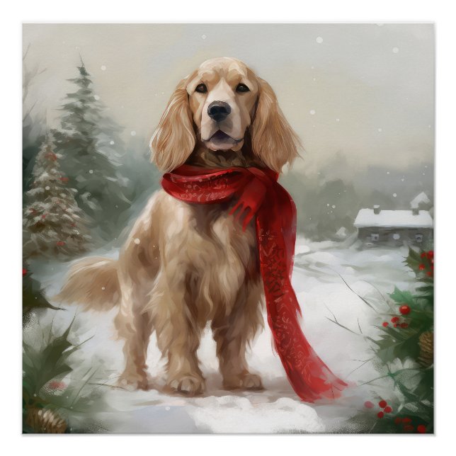 Pôster Cocker Spaniel no Natal na Neve (Frente)