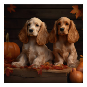 Pôster Cocker Spaniel Puppy Autumn Delight Pumpkin