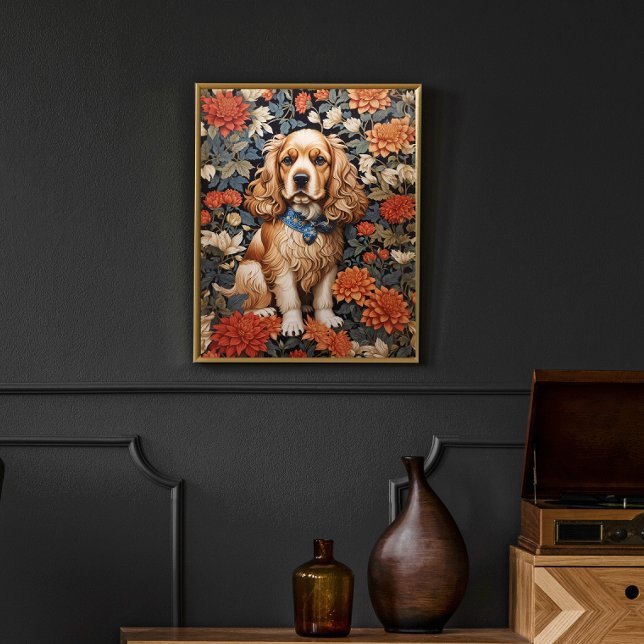 Poster Cocker Spaniel William Morris Inspirou Floral (Criador carregado)