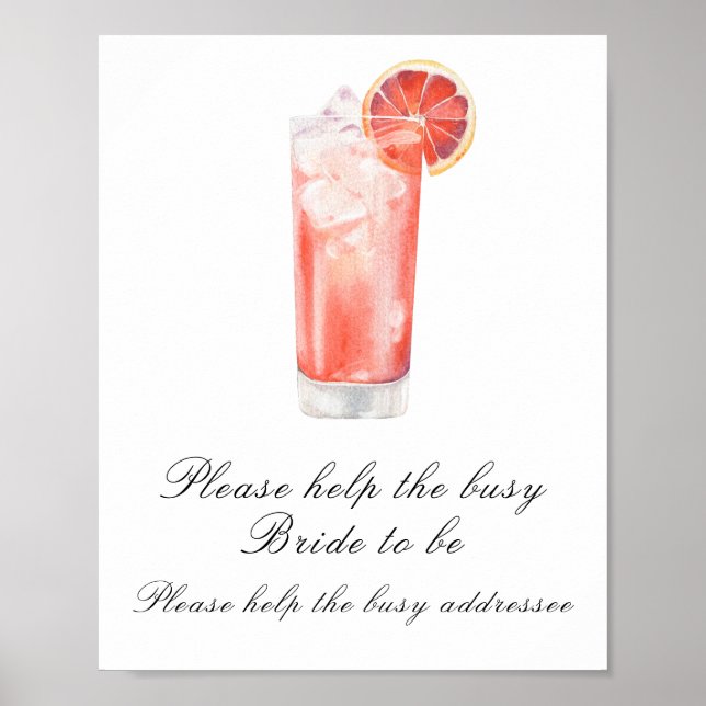 Poster Cocktail bridal shower  - help the busy bride (Frente)