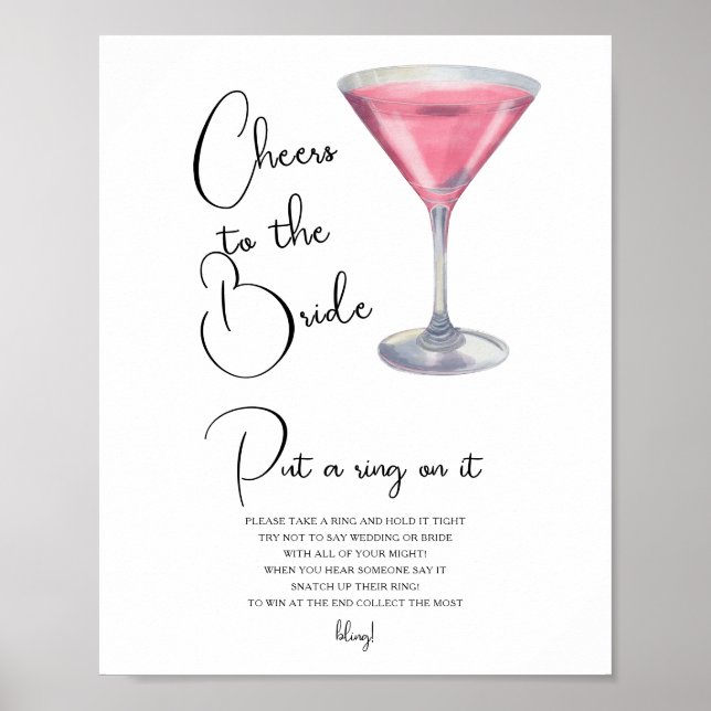 Poster Cocktail Bridal shower Put a ring on it game (Frente)
