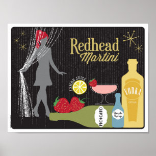 Pôster Cocktail da morango de Martini do Redhead