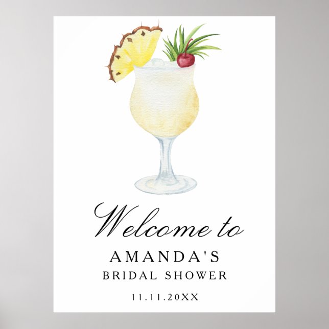 Poster Cocktail de abacaxi - sinal de boas-vindas para ch (Frente)