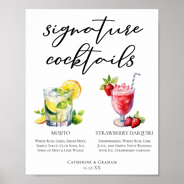 Poster Cocktails cubanos Mojito Strawberry Daiquiri Menu (Frente)