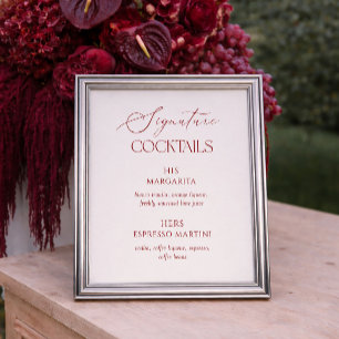 Poster Cocktails de Assinatura de Casamento Cream & Burgu
