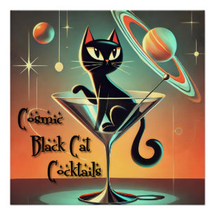 Pôster Cocktails de Gato Negro Cósmico e Futuro Atômico