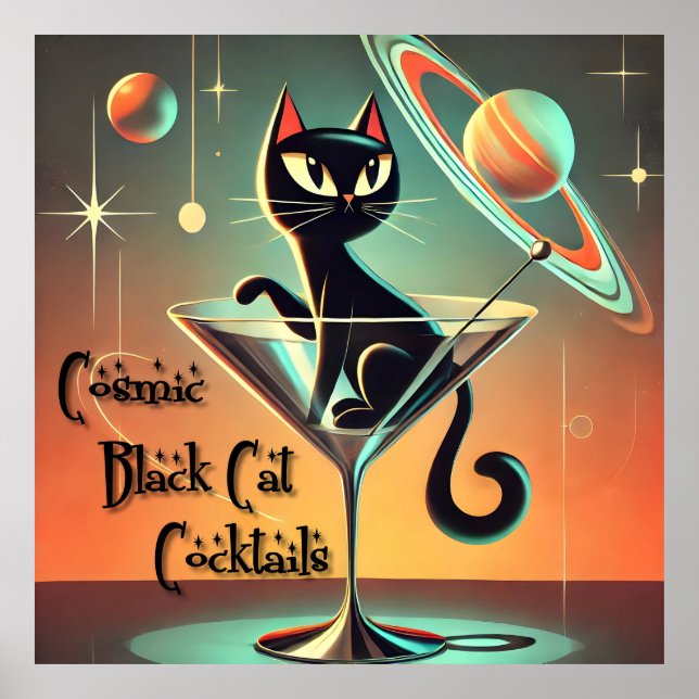 Poster Cocktails de Gato Negro Cósmico e Futuro Atômico (Frente)