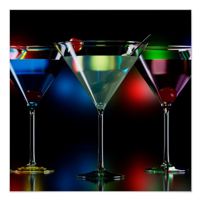 Pôster Cocktails diferentes em óculos de martini com luze (Frente)