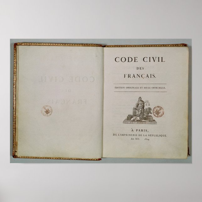 Pôster Código Civil, aberto na página de título, 1804 (Frente)