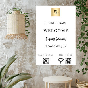 Poster Código QR branco logotipo de negócios sala de semi