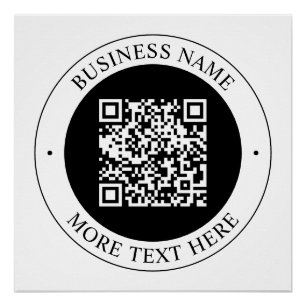 Pôster Código QR com Nome da Empresa Texto Circular Editá