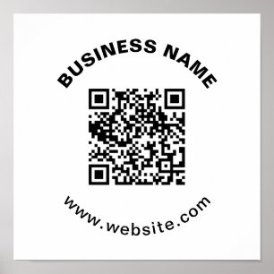 Poster Código QR com Nome da Empresa Texto Circular em Ne