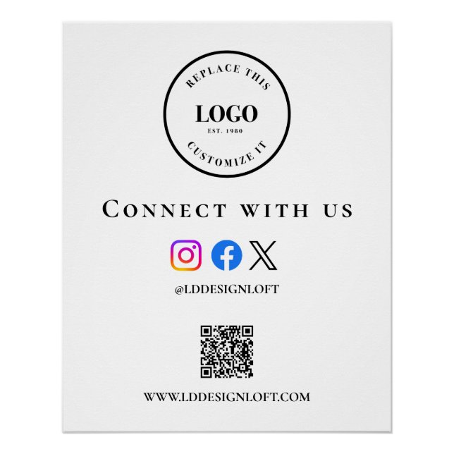 Pôster Código QR de mídia social empresarial site Logotip (Frente)