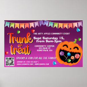 Poster Código qr do Banner do Halloween de Tronco ou Trat