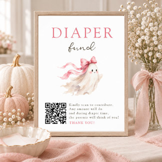 Poster Código QR do Chuveiro de Bebê Pink Bow Boo Sinal d