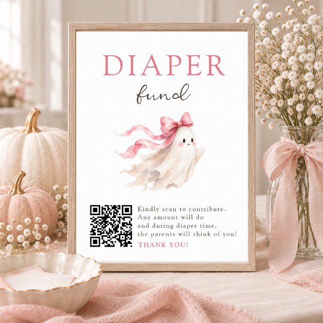 Poster Código QR do Chuveiro de Bebê Pink Bow Boo Sinal d (Criador carregado)