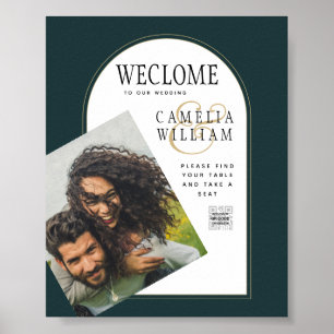 Poster Código QR do Convite de casamento Moderno Dourado