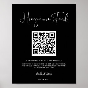 Poster Código QR do Fundo de Lua Negra Elegante e Moderna