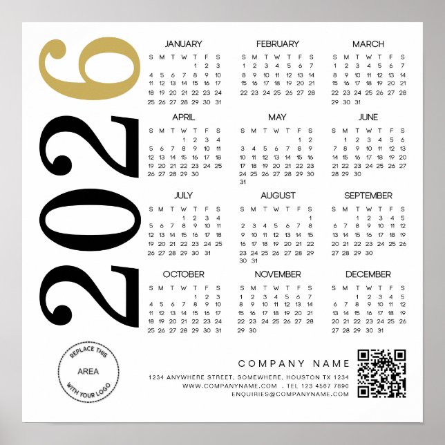 Poster Código QR do Logotipo da Empresa no Calendário Mod (Frente)