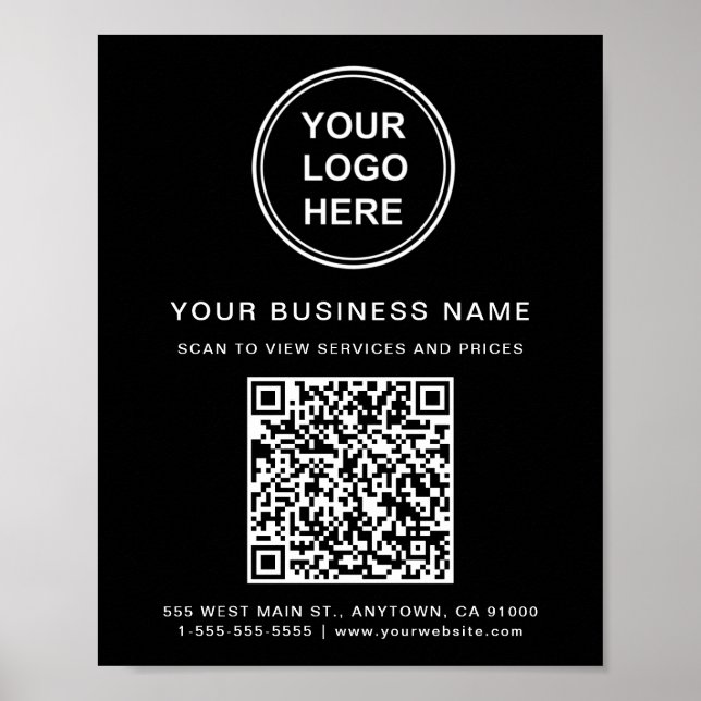 Poster Código QR do Logotipo Empresarial Preto (Frente)