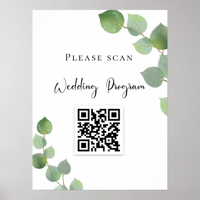 Poster Código QR do programa de casamento com folhagem de (Frente)